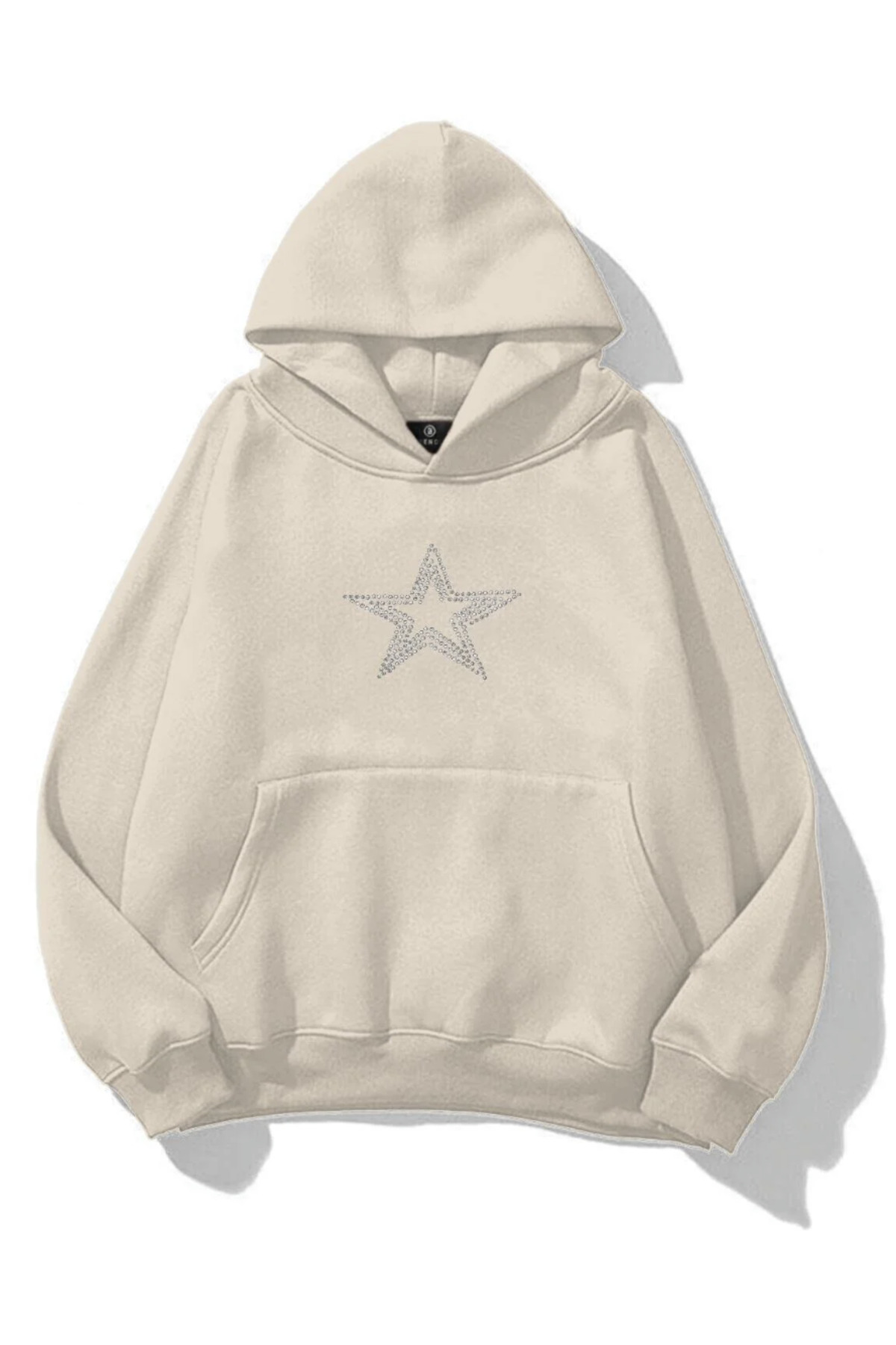 Unisex Erkek/Kadın YILDIZ Renkli TAŞ BASKILI Pamuklu Oversize Kapüşonlu Sweatshirt — بژ YILDIZ-KAPŞON-COHERENT-