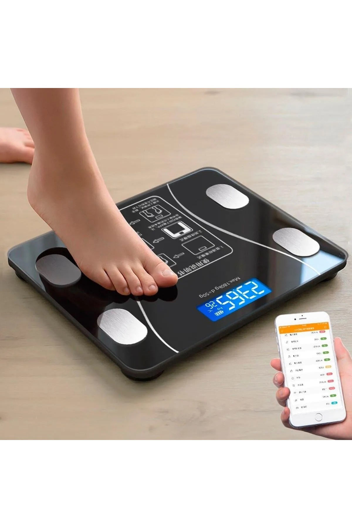 WiderMarkt Akıllı Bluetooth Dijital Vücut Analiz Baskülü - Yağ-Kas-Su Ölçümü, Mobil Uygulama Destekli