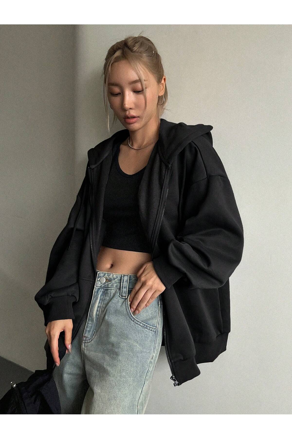 MONFİ  FERMUARLI KAPŞONLU HIRKA - Görsel 3