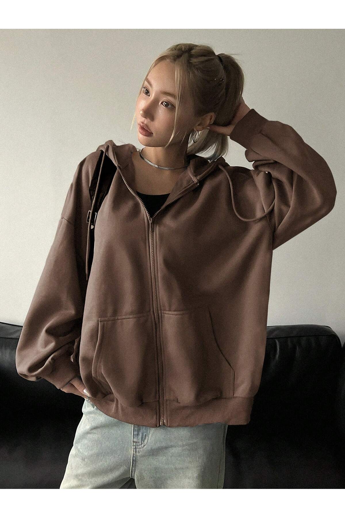 MONFİ  FERMUARLI KAPŞONLU HIRKA - Görsel 3