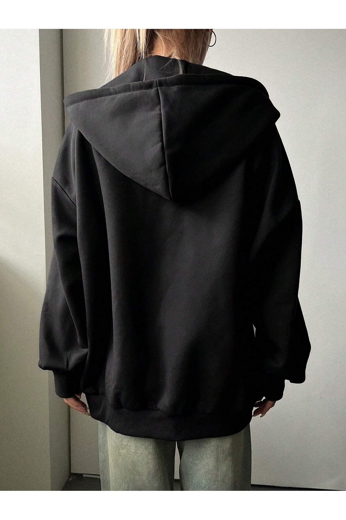 MONFİ  FERMUARLI KAPŞONLU HIRKA - Görsel 2