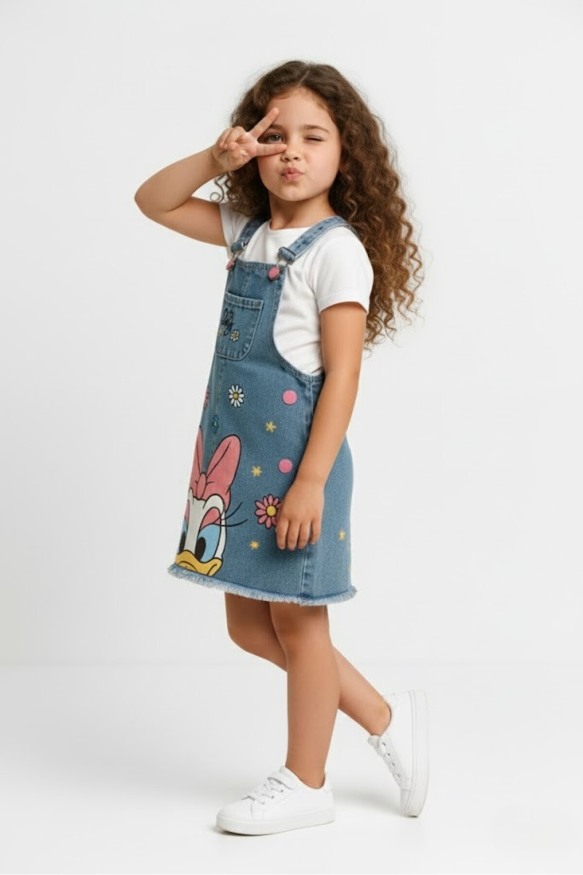 FURYATEX Kız Çocuk Kot Jile Salopet Elbise | Sevimli Ördek Tasarımlı Denim Model – Çanta Hediyeli fotoğrafı 3 (önizleme)