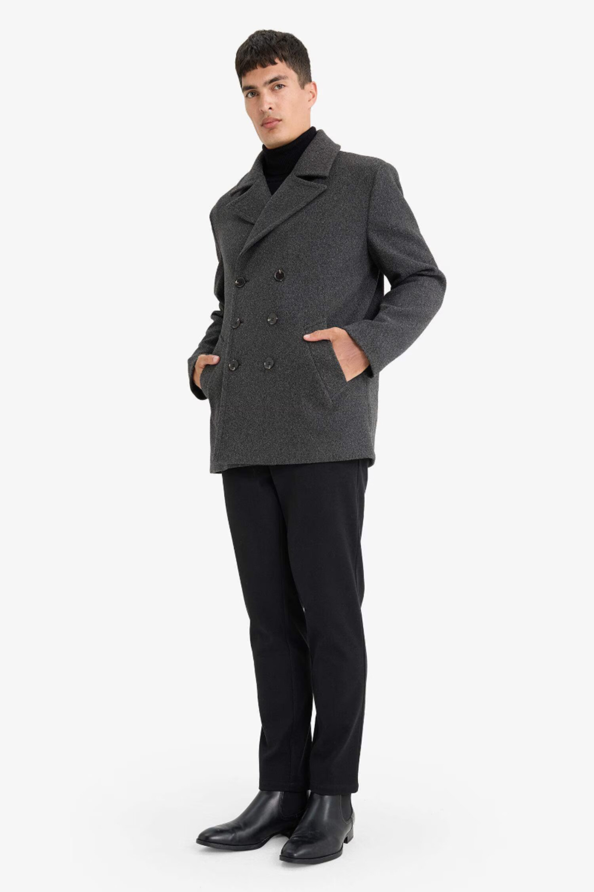 DeFacto Sıcak Tutan Slim Fit Dar Kesim Düğmeli Cepli Astarlı Kaşe Kaban Parka D1521AX25WN görsel 2