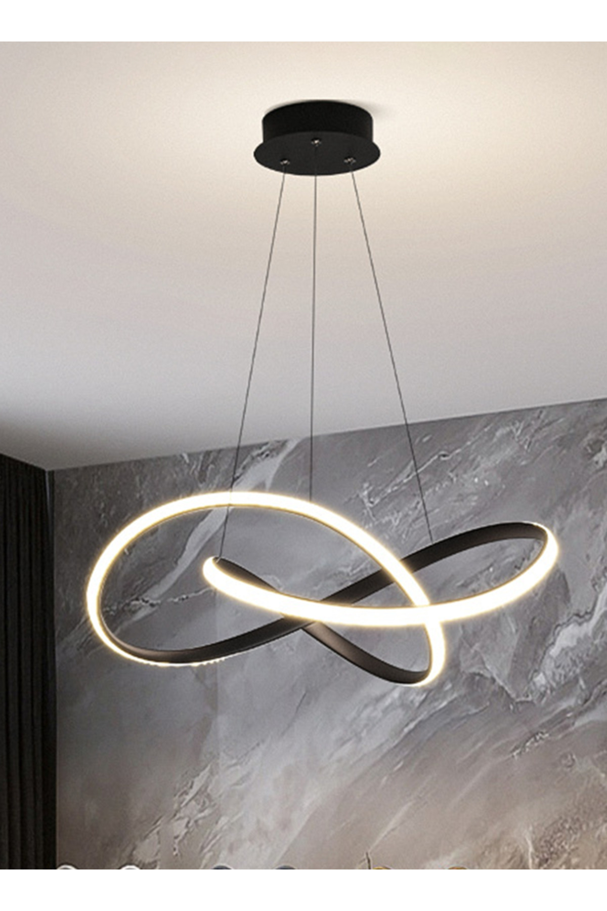 ثريا معلقة LED بتصميم لا نهائي أسود، مودرن لغرفة ا...