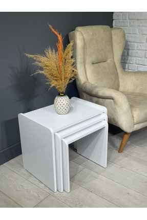 hey modüler mobilya Lara Zigon Sehpa 3'lü Zigon Sehpa Yan Sehpa Beyaz