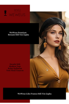 Weweus Lüks Fransız Ressam Siyah Yün Şapka Bere