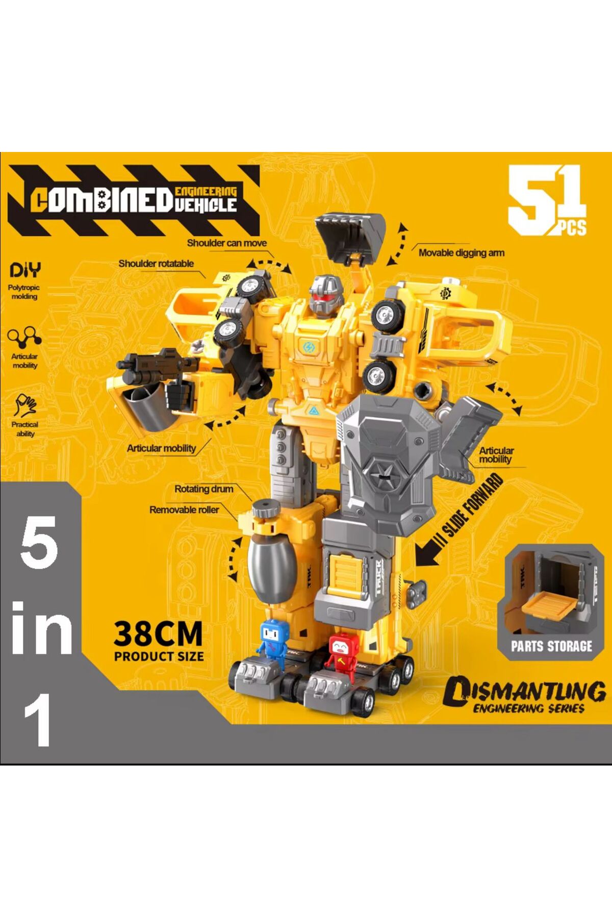 Genel Markalar 5'i 1 Arada Mega İnşaat Araçları Dönüşen Robot Seti