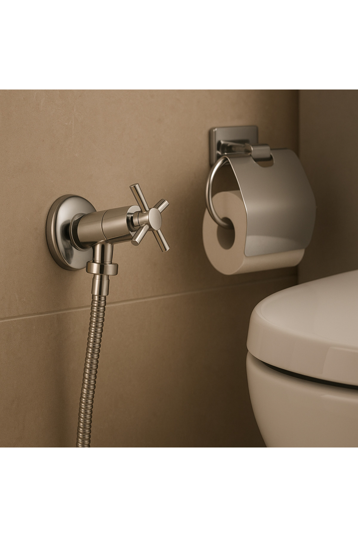 NAVEX 4 Çubuk Paslanmaz Krom Taharet Musluğu (Aç-Kapa) 5 Yıl Garantili