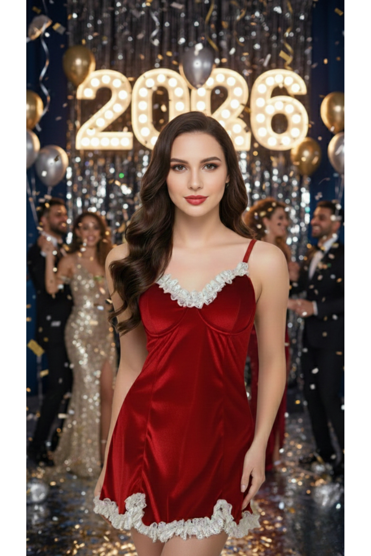 arona lingerie Yılbaşı Özel Üretim Kırmızı Kadife Gecelik A200