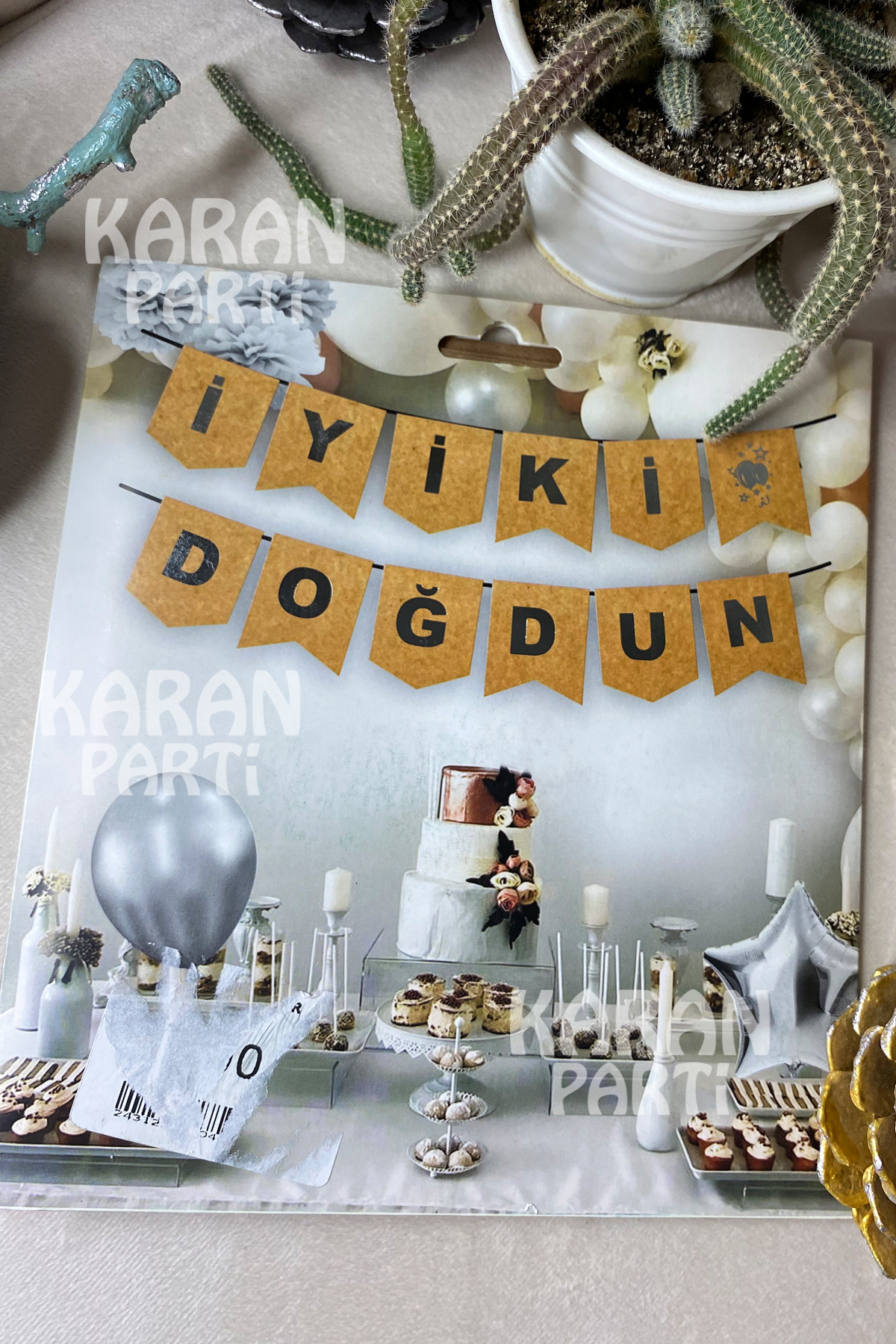 karanca parti süs İyi ki Doğdun Kraft Üzeri Gümüş Varak Yaldızlı Banner Flama Bayrak