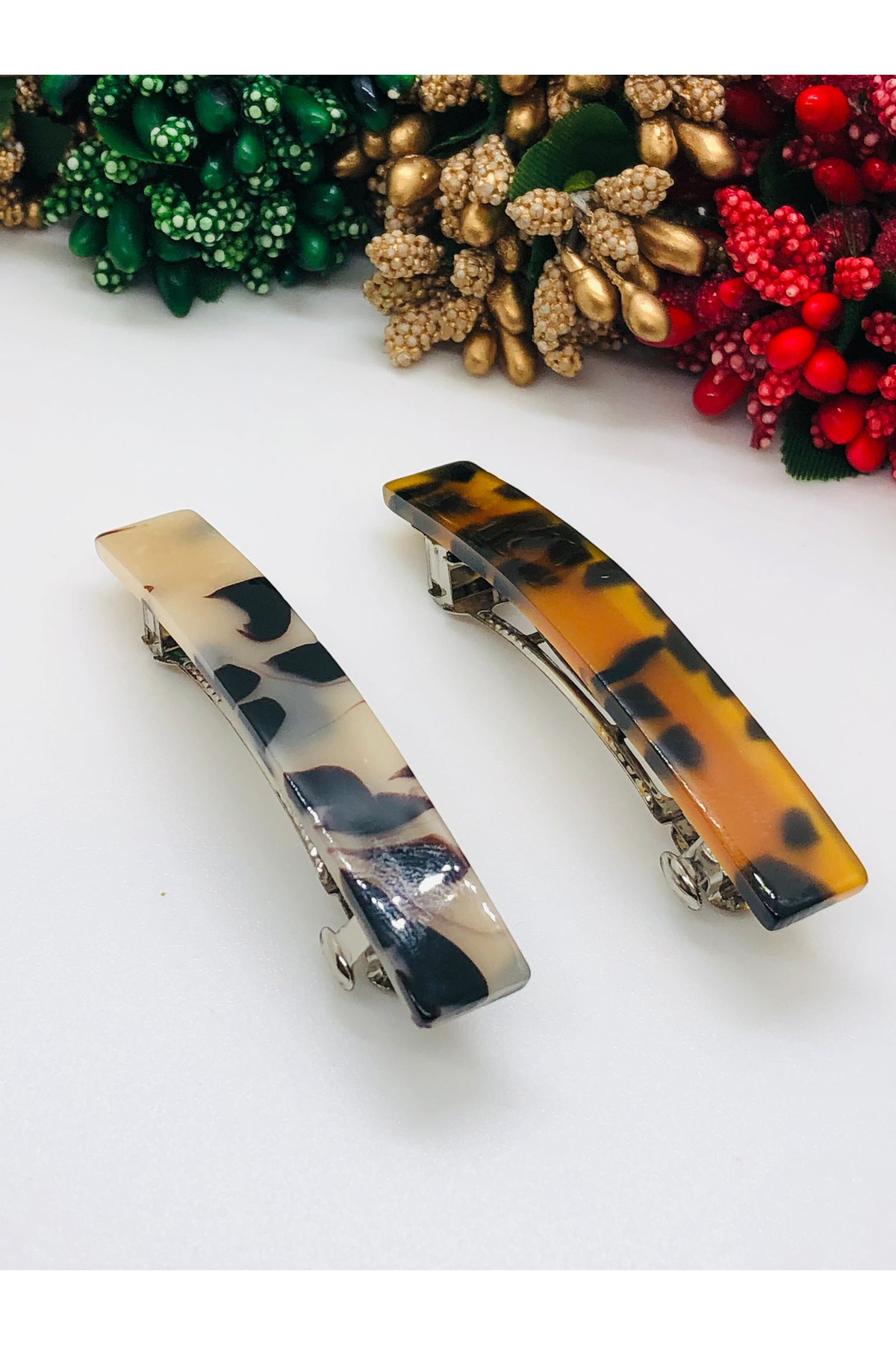Leopard Patterned Acrylic Automatic Buckle Medium Size 7 cm 2 pieces