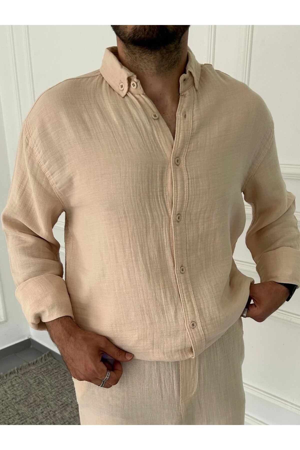 Beylerce  Yıkamalı Müslin Kumaş Gömlek