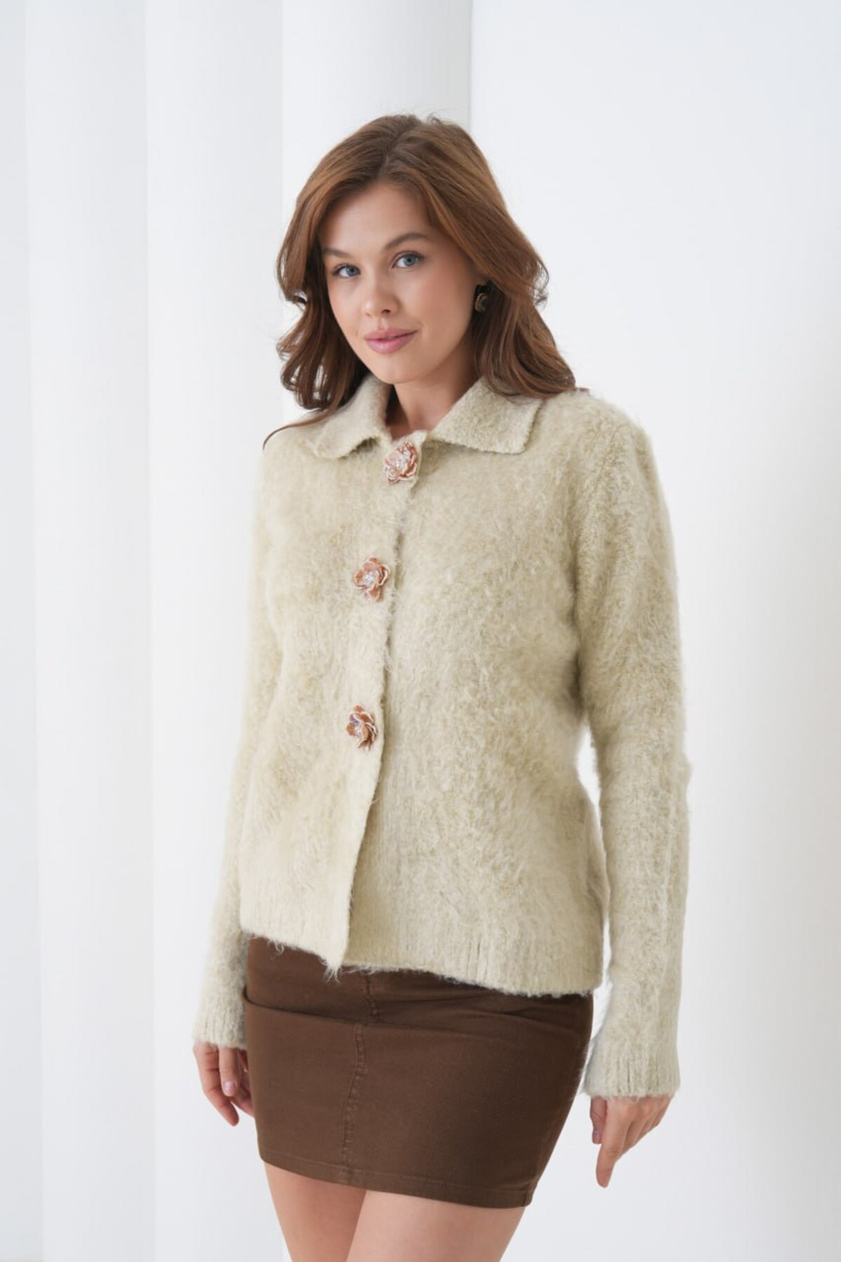 mysimy  Gül Düğme Detaylı Yumuşak Dokulu Triko Hırka - Görsel 2