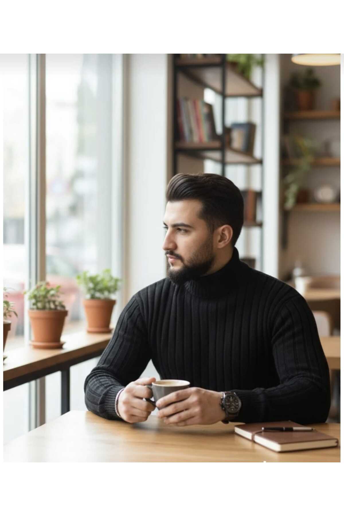 Daniel Lucci Erkek büyük beden geniş kesim balıkçı yaka boğazlı kazak görsel 3