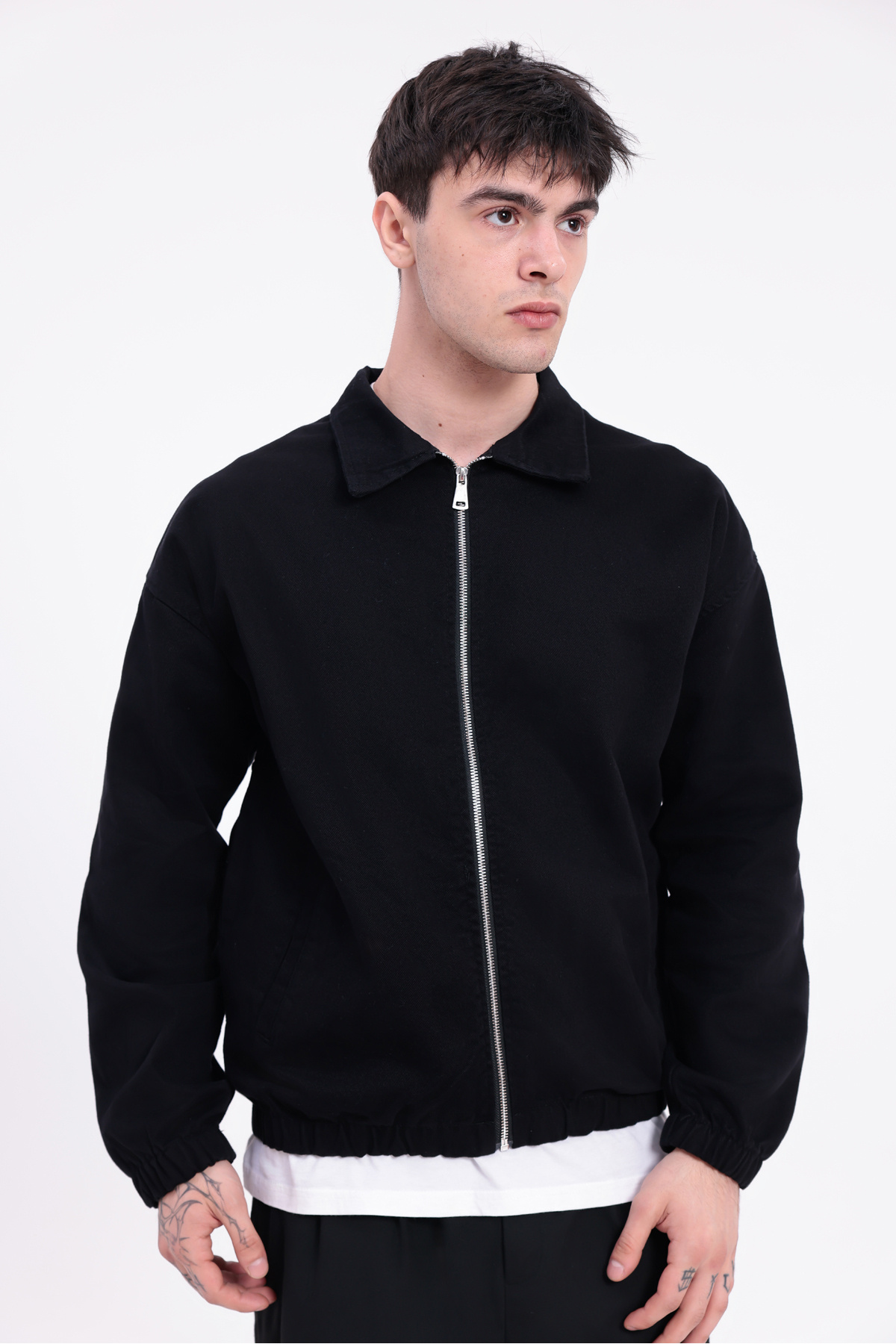 Montland  Erkek Siyah Gabardin Kumaş Fermuarlı Oversize Beli Lastikli Mevsimlik Ceket - Görsel 3