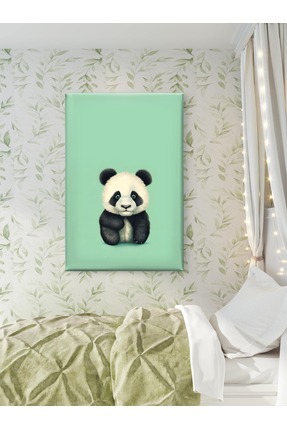 Pikseliart SEVİMLİ PANDA İLLUSTRASYON – YEŞİL TONLU ÇOCUK ODASI - BASKI KANVA...