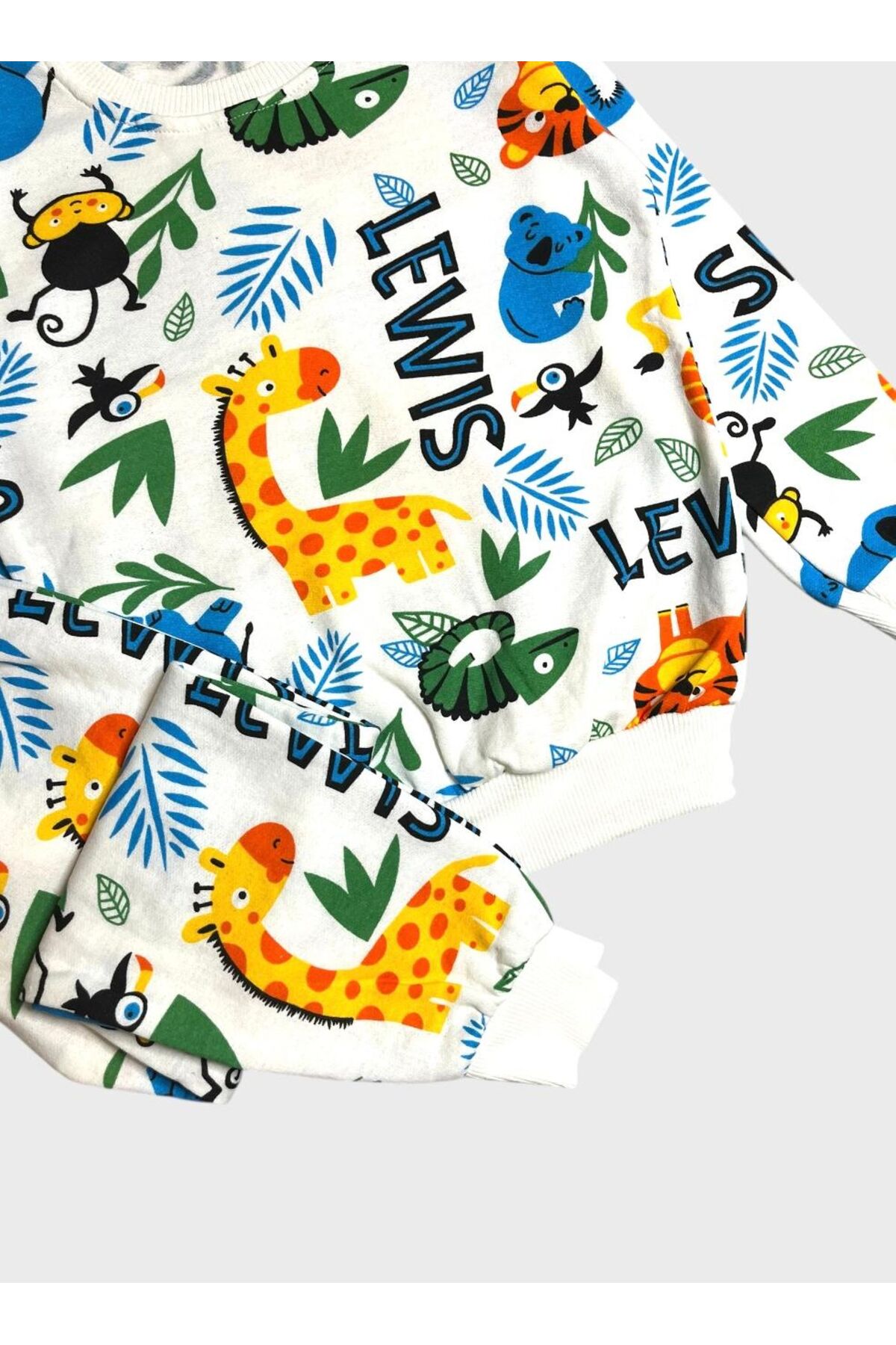 ALİŞ KİDS Erkek Çocuk Pamuklu Şardonlu Beyaz Safari Desenli Uzun Kollu Kışlık Pijama Takımı fotoğrafı 3 (önizleme)