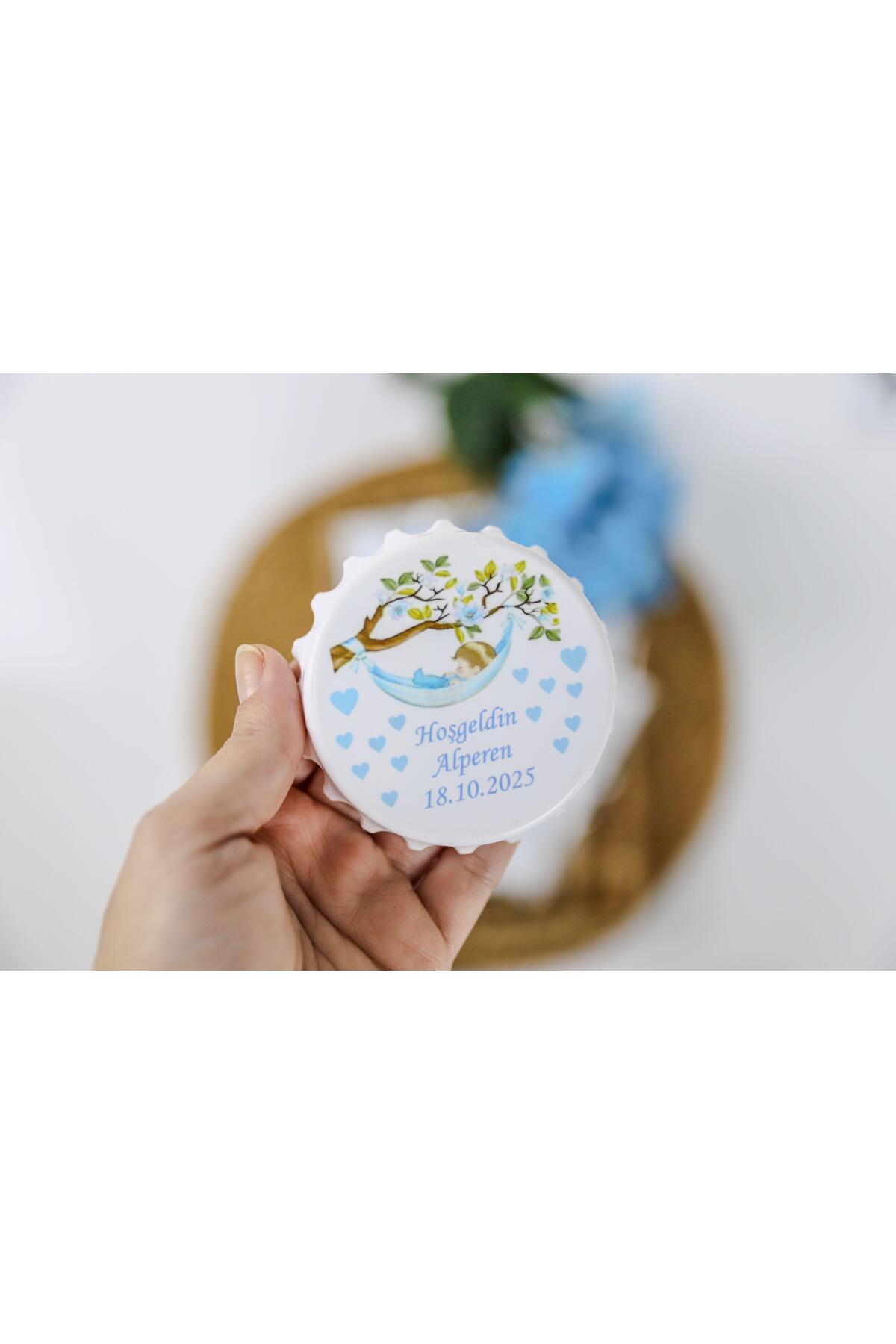 Yenidoğan Bebek Temalı Hoşgeldin Mesajlı Yuvarlak Kapak Açacak Magnet 20li Jelatin Paket