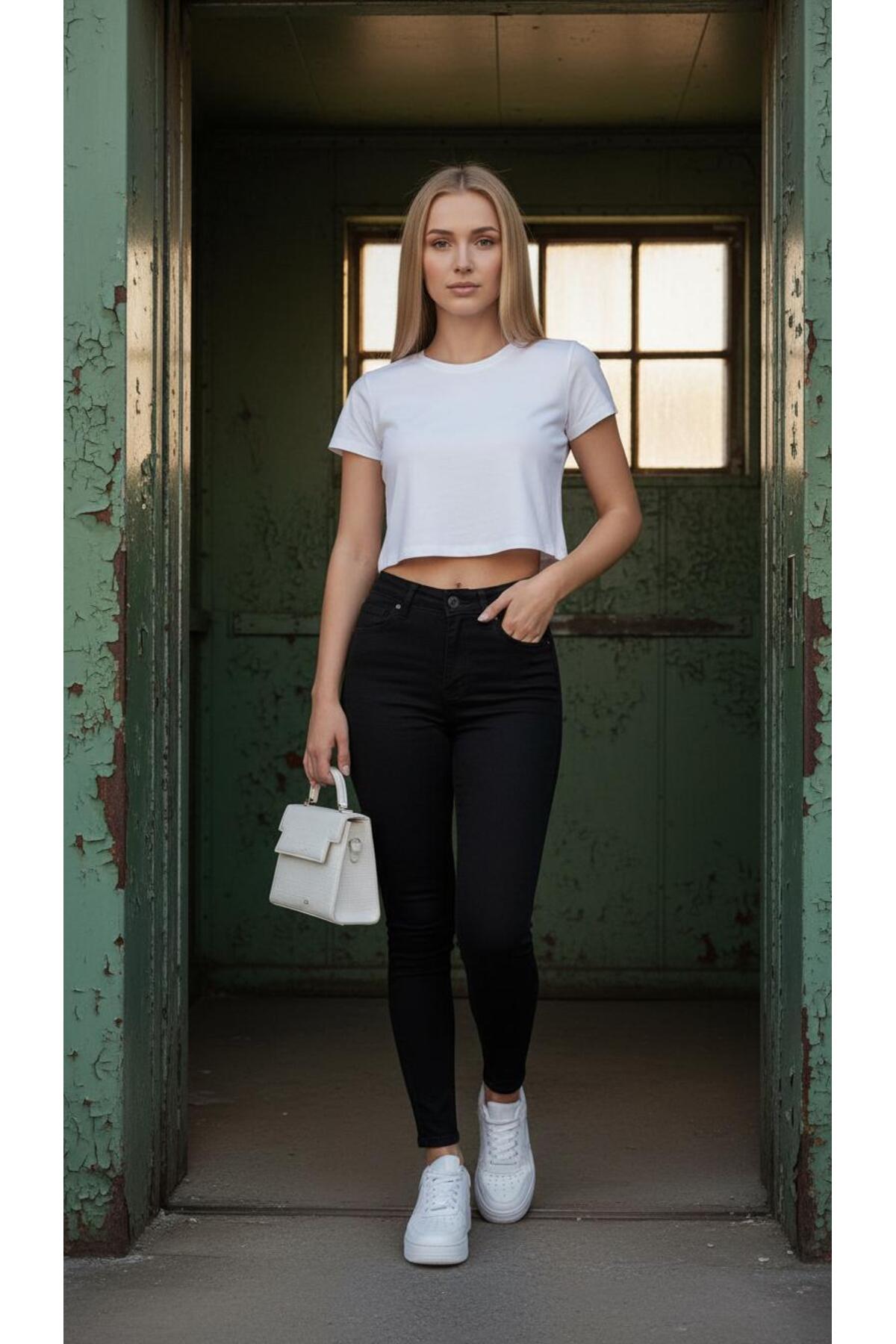 geenz manifacture  Kadın Siyah Ngbutika Full Likralı Yüksek Bel Skinny Jean Pantolon (TOPARLAYICI) - Görsel 3