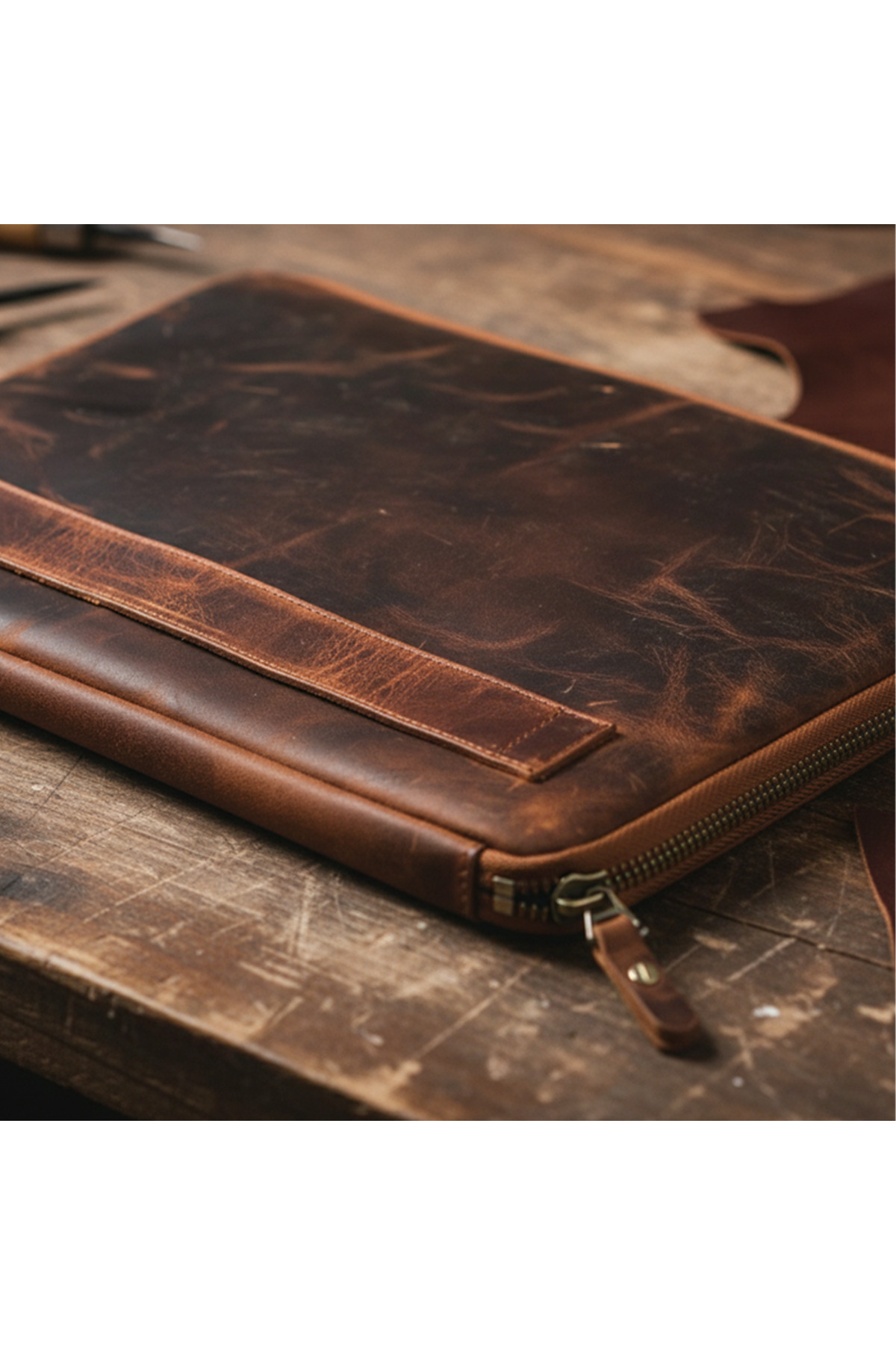 Luqa Leather  Vintage Hakiki Deri Çanta 2 Kartlık 2 Cep I 14 İnç Uyumlu | El Yapımı MacBook Kılıfı - Görsel 2