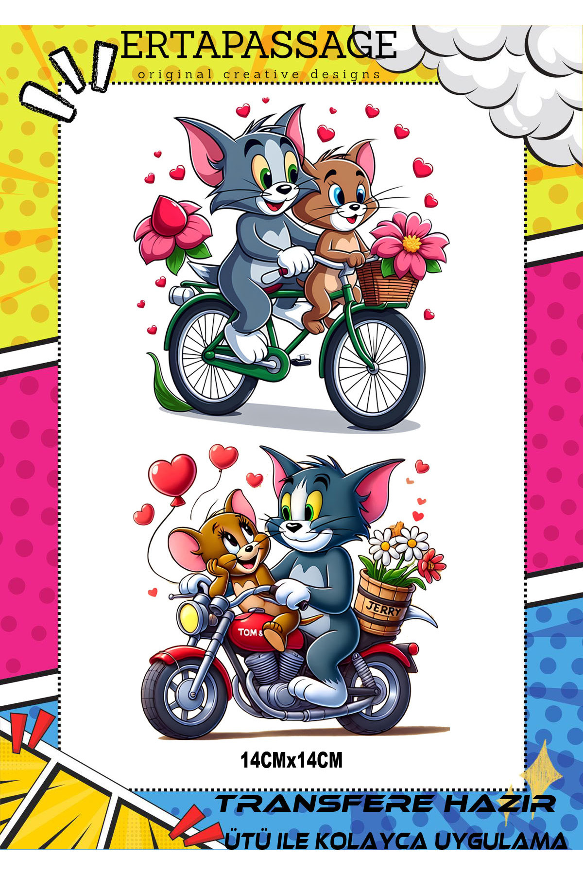 ErTaPassage Tom Ve Jerry 005 Ütüyle DTF Transfer Deseni Kumaş, Tişört, Çanta İçin Uygun