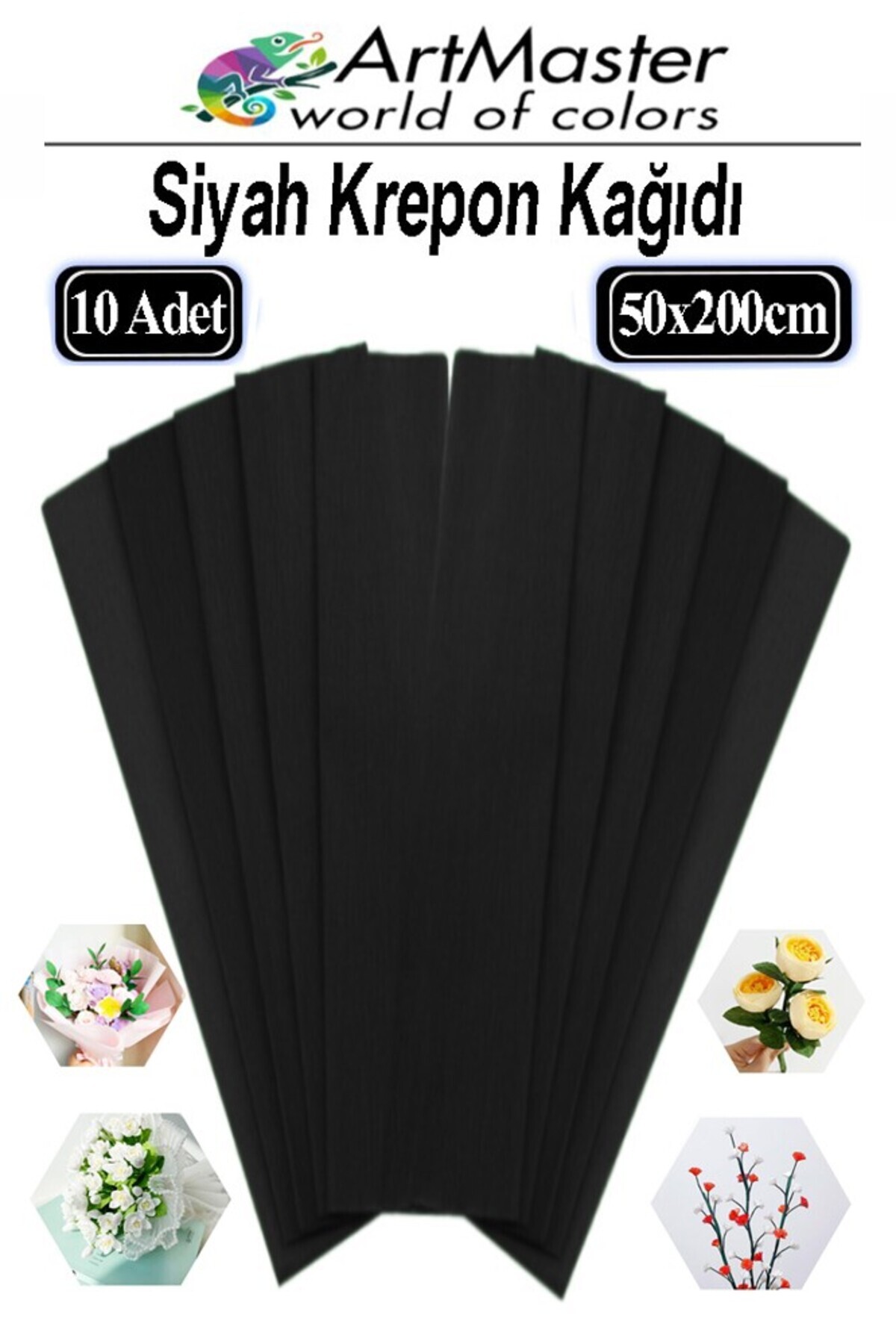 Artmaster Krapon Kağıdı Siyah Renk 10 Adet 50x200 cm Grapon Kağıdı 10'lu Okul Proje Sınıf Anaokulu Kreş Süslem