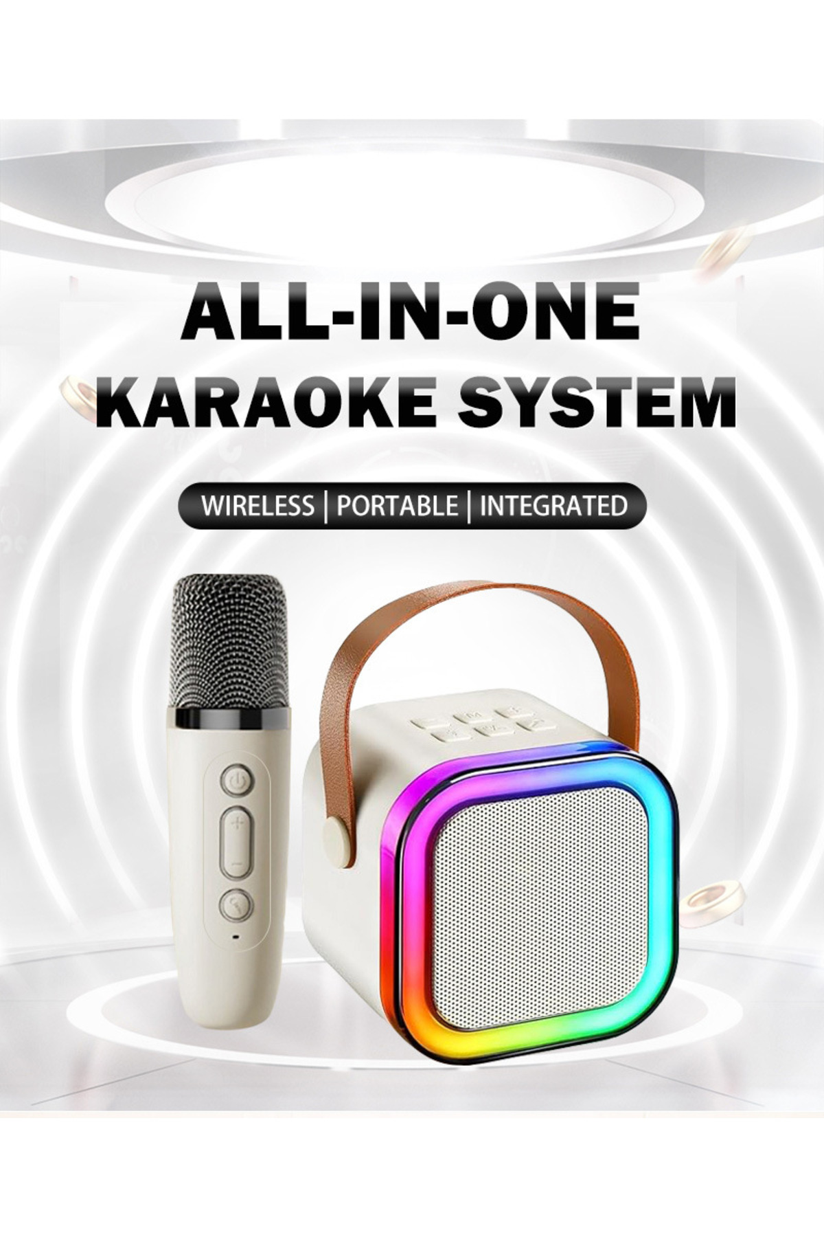 Kablosuz Mikrofonlu Karaoke Hoparlör – RGB Işıklı Taşınabilir Kutu – FP-K12 – 3 Renk Seçeneği