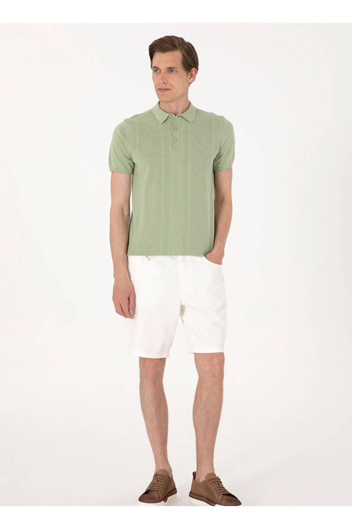 پیر کاردین شلوارک جین مردانه اسلیم فیت Ecru مدل POLLEN