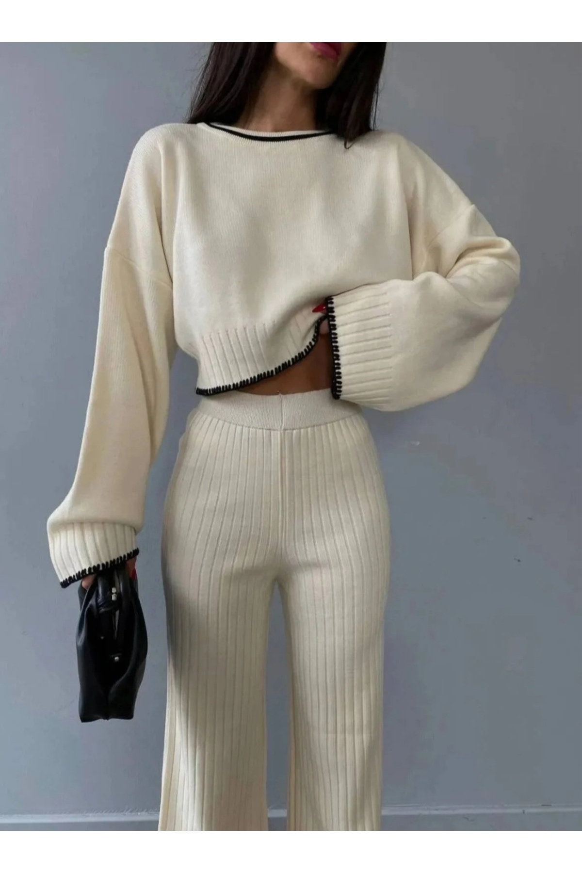 modazaralife Γυναικείο σετ πλεκτών ενδυμάτων με λεπτομέρεια ποιμενικής ράτσας