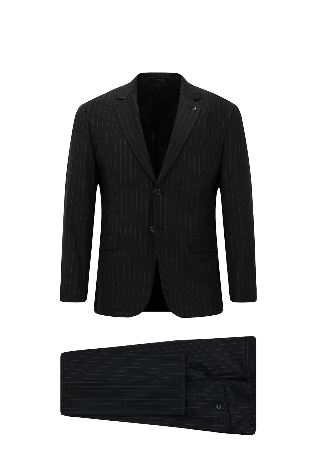 کیگیلی کت و شلوار کلاسیک راه راه پلیسه دار، یقه تیز پشمی باریک 7 دراپ اسلیم فیت