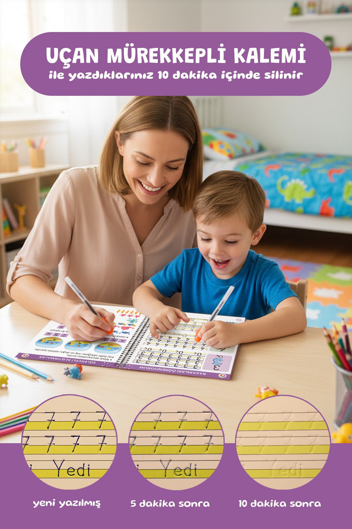 MERT BEBEK Oluklu Silinebilen Yazı Kitabı Seti – Alfabe + Sayılar Sihirli Kalemli Kabartmalı Yaz-Sil (3–6 Yaş) fotoğrafı 7 (önizleme)