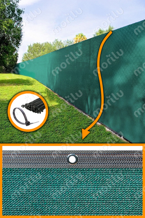 Morilu %95lik Yeşil PERDE Çit Filesi -KIRÇILLI Şeritli Halkalı - Bahçe File P...