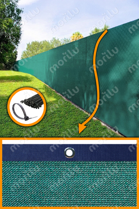 Morilu %95lik YEŞİL Çit Perdesi - LACİVERT Şeritli Halkalı - Tel Örgü Filesi ...