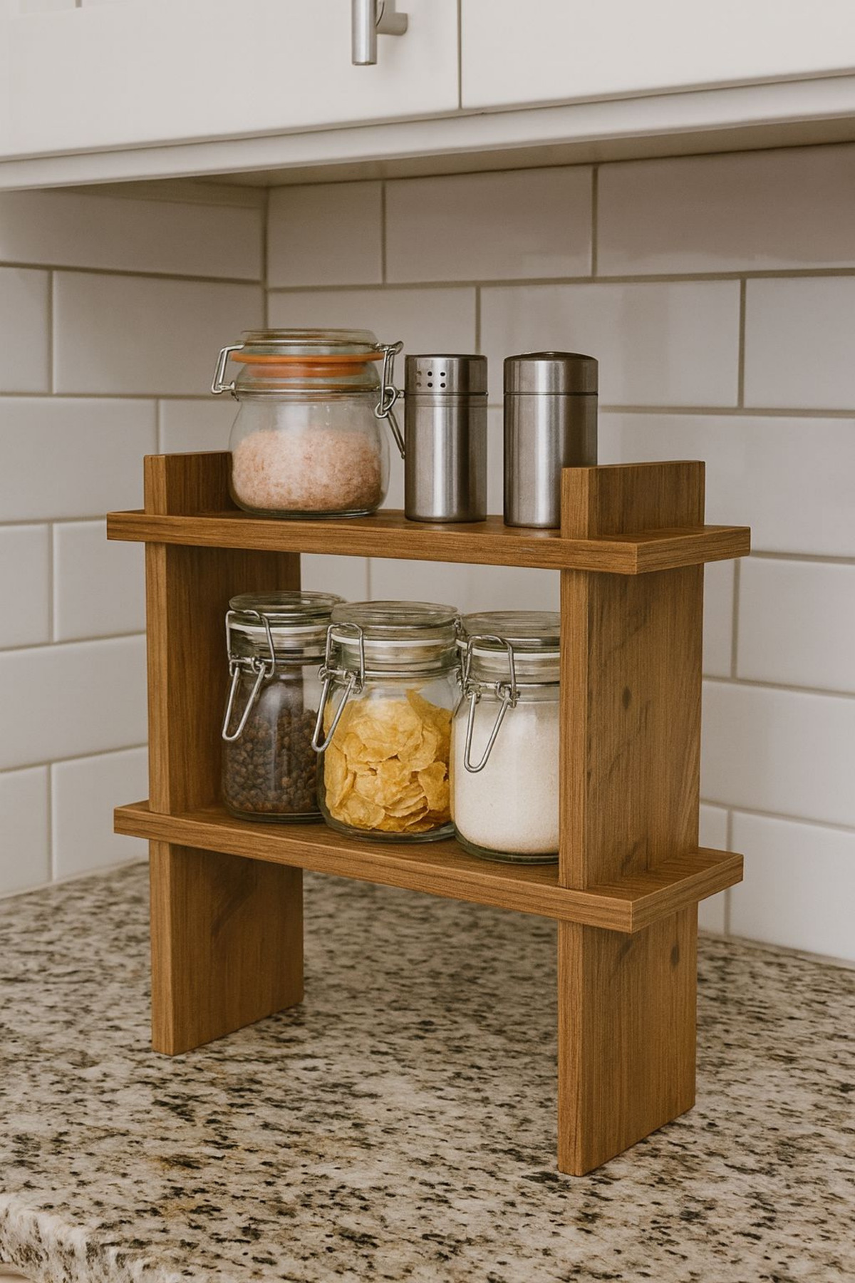 justwood Mutfak Tezgah Üstü 2 Katlı Organizer Çok Amaçlı Raf