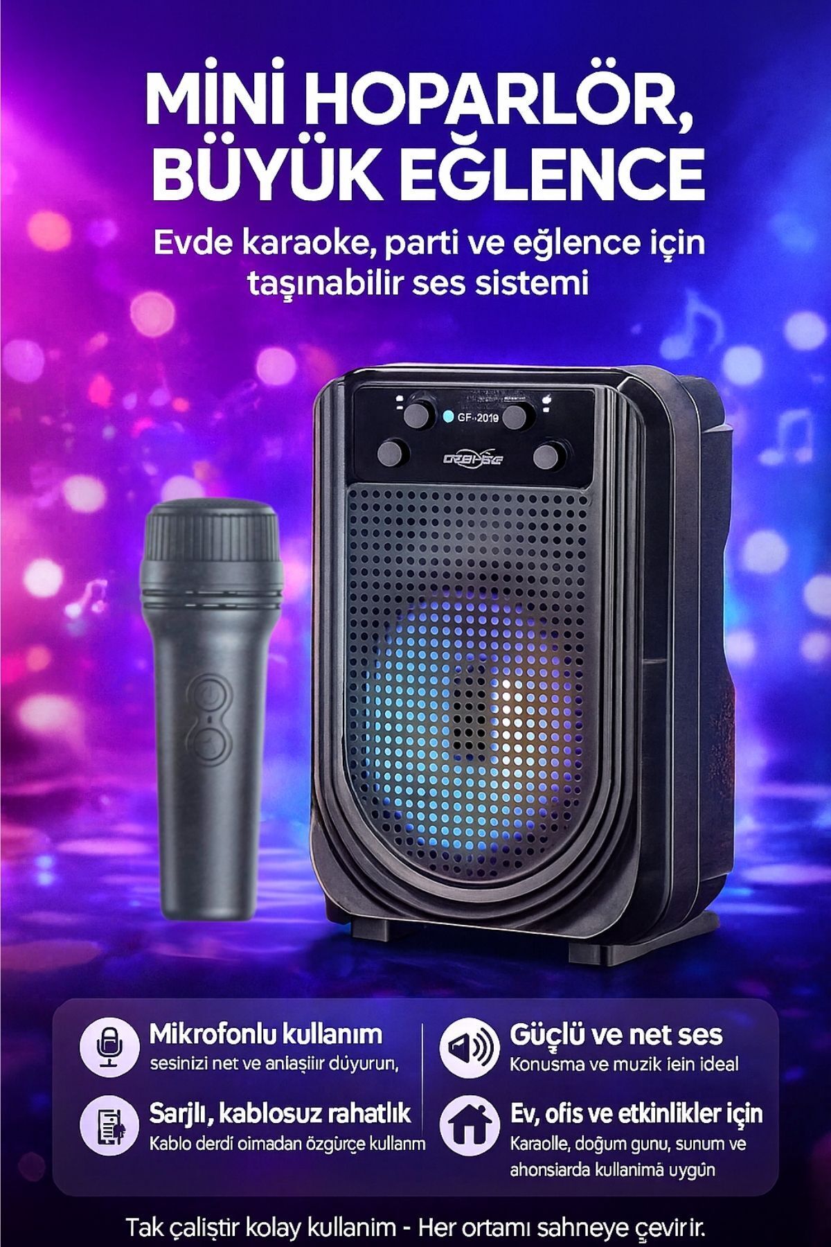 Zineets Işıklı Yüksek Ses Party Box Bluetooth Hoparlör Taşınabilir