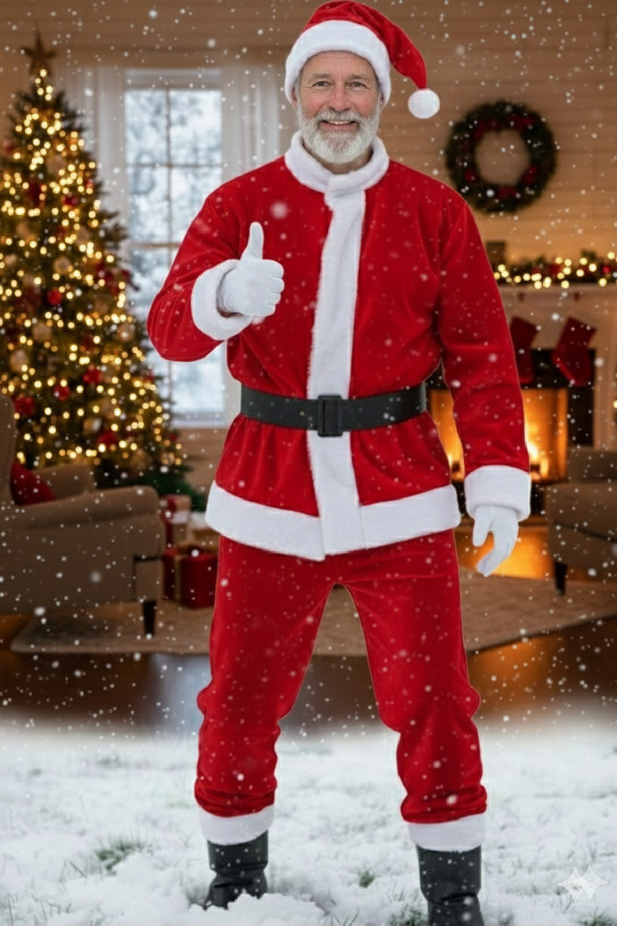 Parti Kırtasiye Erkek Santa Claus Kostümü Kırmızı Peluş Detaylı Yılbaşı Kutlama Partisi Kışlık Noel Kıyafeti Takımı