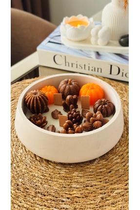 MYELFA Balkabağı Süslemeli Sukulent Temalı Doğal Yapım Soya Wax Büyük Yuvarla...