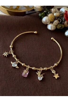 shop Pembe Taşlı ve Kanatlı Kalp Sallantılı Bileklik