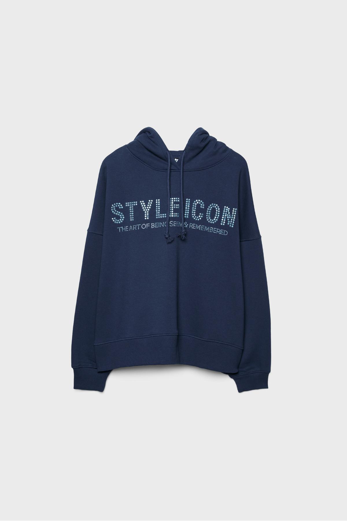 Stradivarius  Simli kapüşonlu sweatshirt - Görsel 5