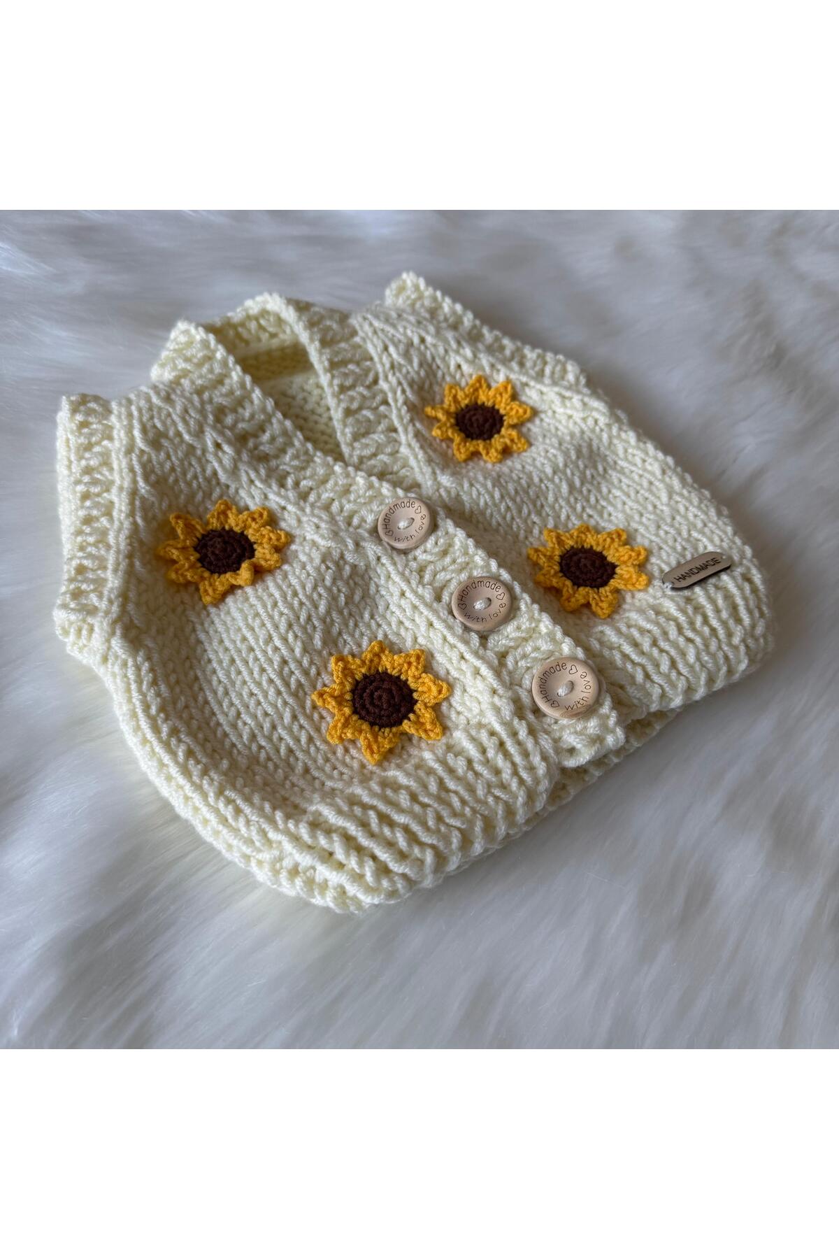 Melonndesign EL ÖRGÜSÜ AYÇİÇEĞİ MOTİFLİ BEBEK /ÇOCUK YELEK fotoğrafı 2 (önizleme)