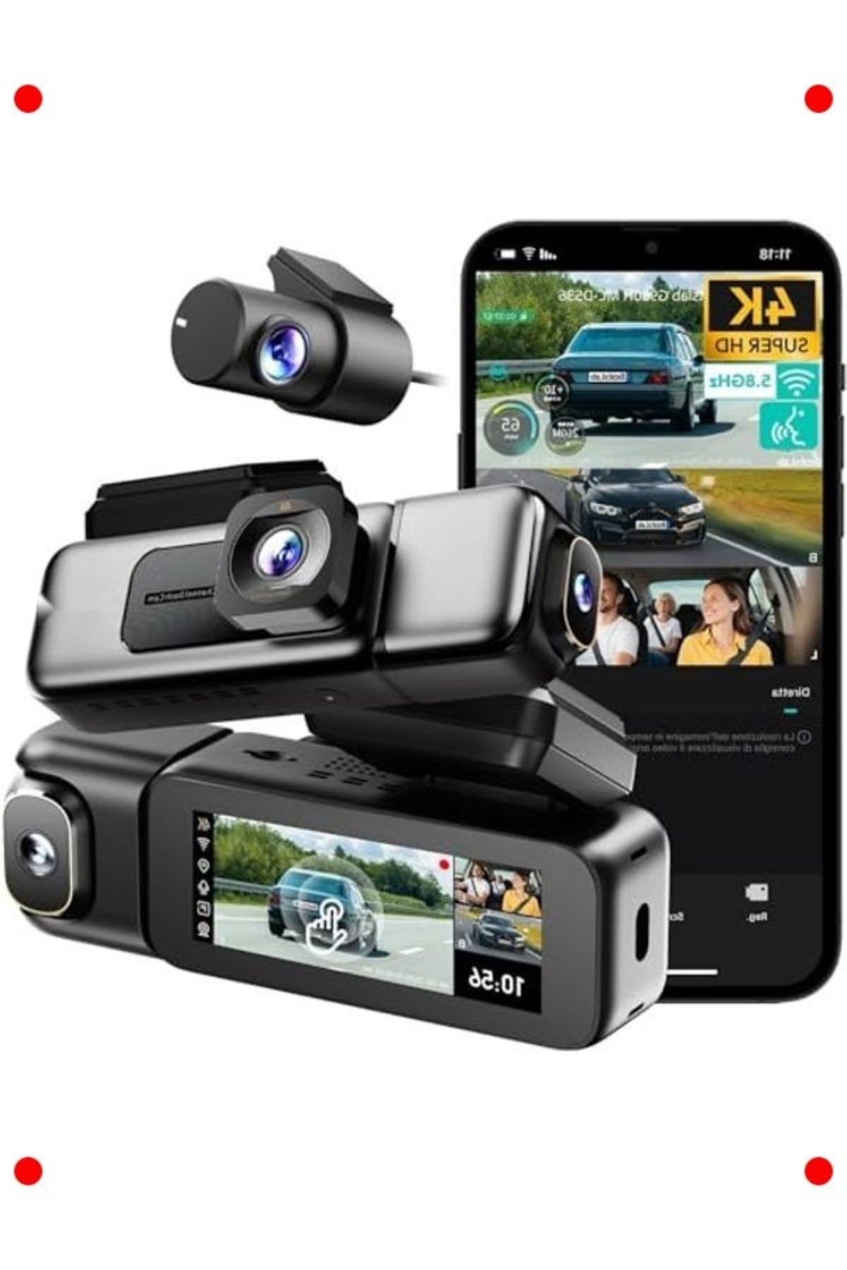 ulupazarlama 4K 3 Kanallı Ses Kontrollü Araç Kamerası 128GB Kartlı