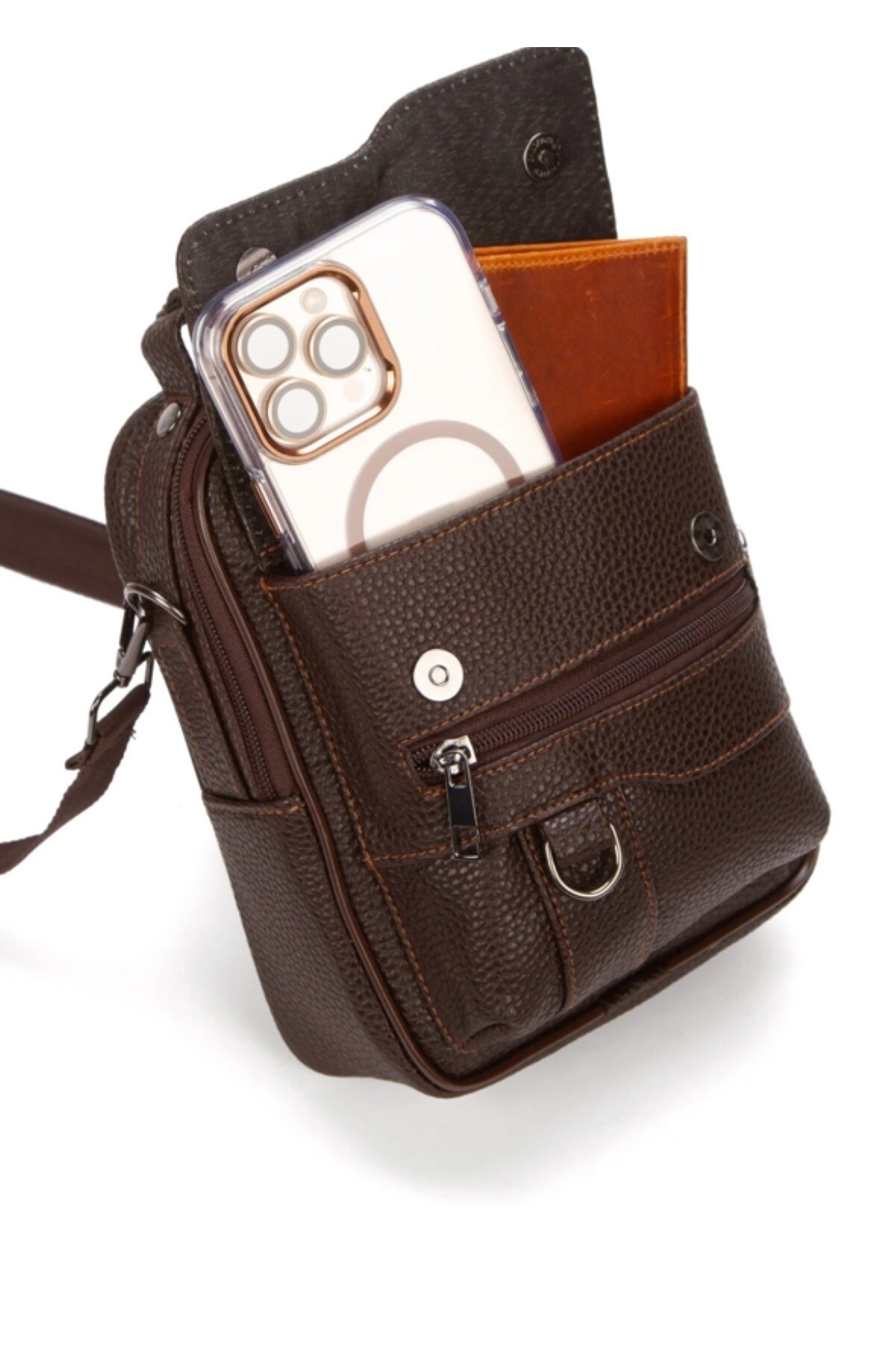 Newish Polo  Erkek Suni Deri Telefon Bölmeli Çapraz El Ve Omuz Çantası - Görsel 5