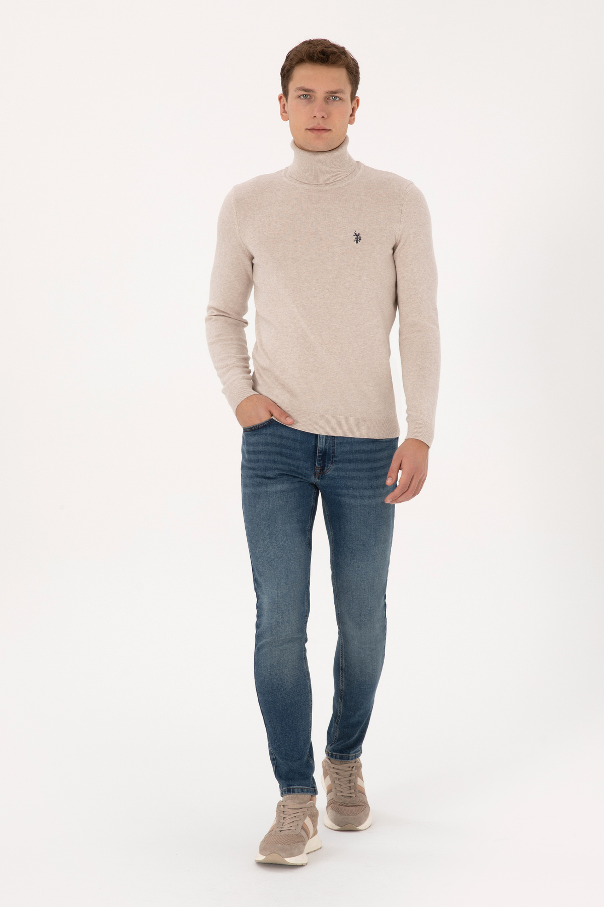 یو اس پولو شلوار جین مردانه سبز Real Slim Fit 50308277-DN0030