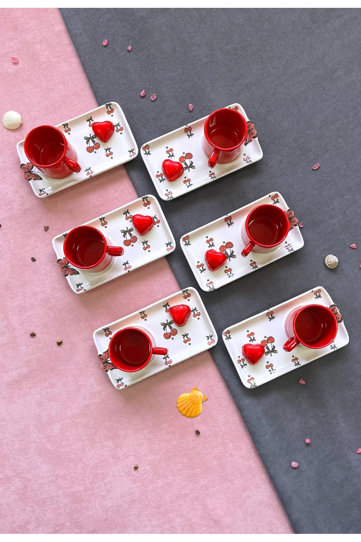 Erbaşlar Love Collection 6’lı 12 Parça Kahve Fincan & Sunum Tabağı Seti