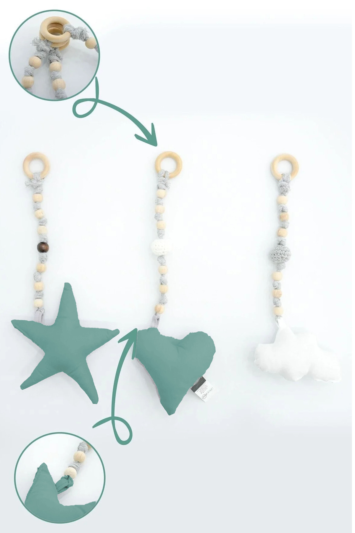 mordesign Bebekler Için 3 Adet Montessori Oyuncak, Handmade Çıngırak Oyuncak, Bebekler Için Diş Kaşıyıcı,Yeşil fotoğrafı 2 (önizleme)