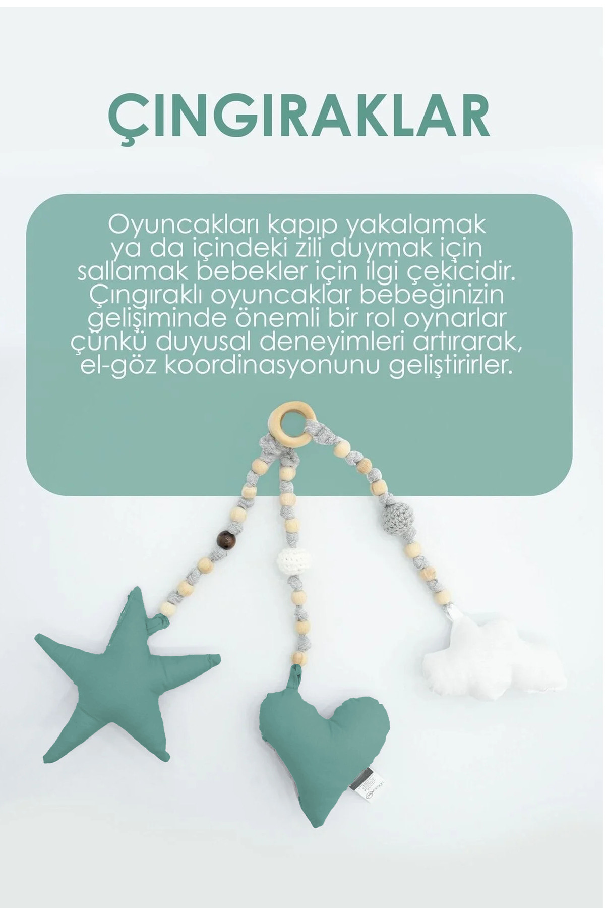 mordesign Bebekler Için 3 Adet Montessori Oyuncak, Handmade Çıngırak Oyuncak, Bebekler Için Diş Kaşıyıcı,Yeşil