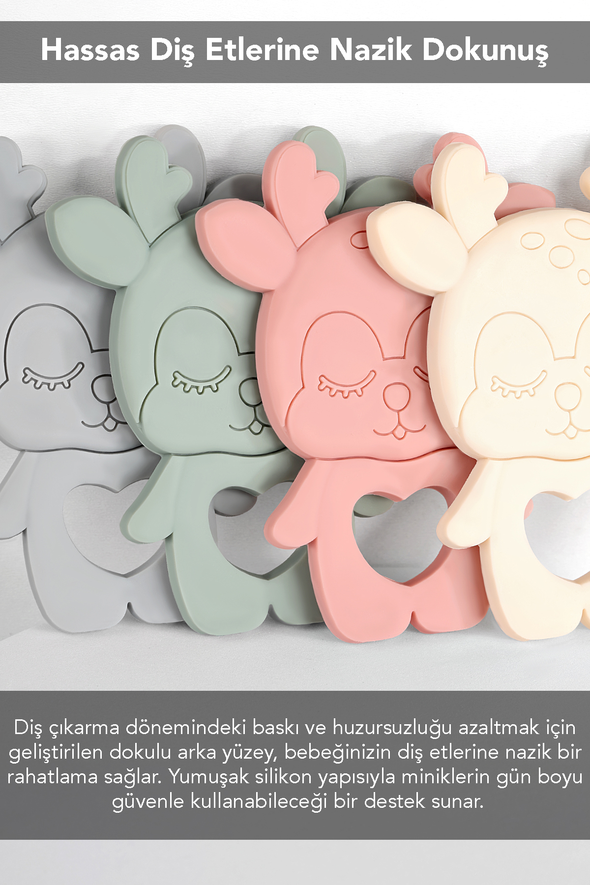 Meleni Baby Geyik Silikon Diş Kaşıyıcı - Sevimli Hayvan Figürlü Bebek Diş Kaşıyıcı Dişlik Yeşil fotoğrafı 4 (önizleme)