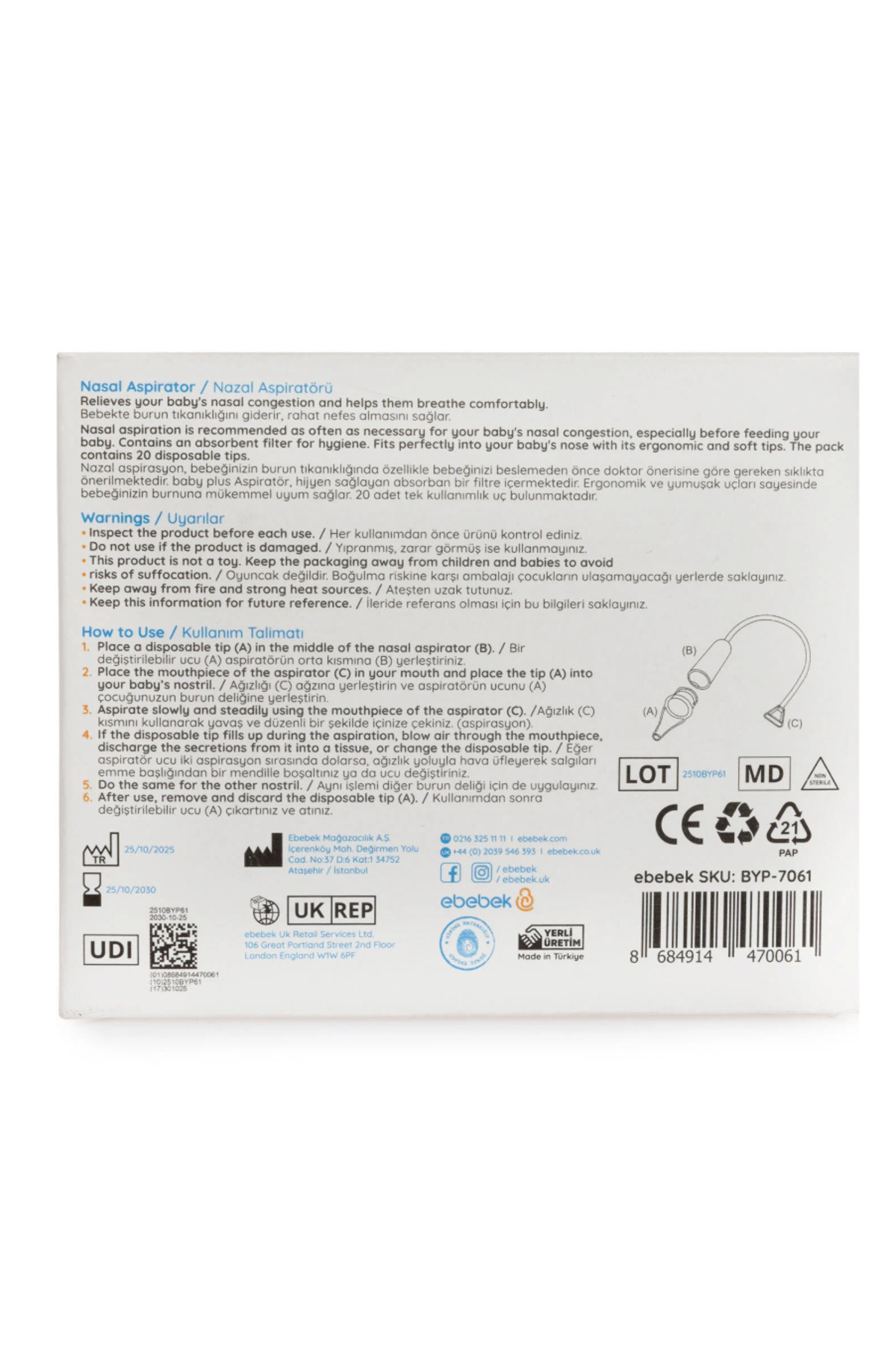 Baby Plus Burun Aspiratörü Seti 20 Yedek uç 1 Nazal Aspiratör ve Saklama kabı fotoğrafı 5 (önizleme)