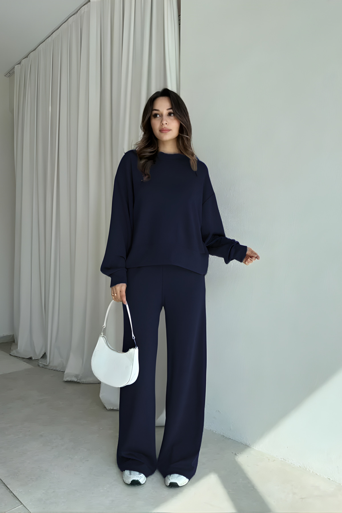 WOMEN'S MODAL SOFT TEXTURED LONG SLEEVE WIDE LEG TRACKSUIT