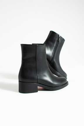Roshin Shoes Kadın Fermuarlı Topuklu Günlük Bot Siyah